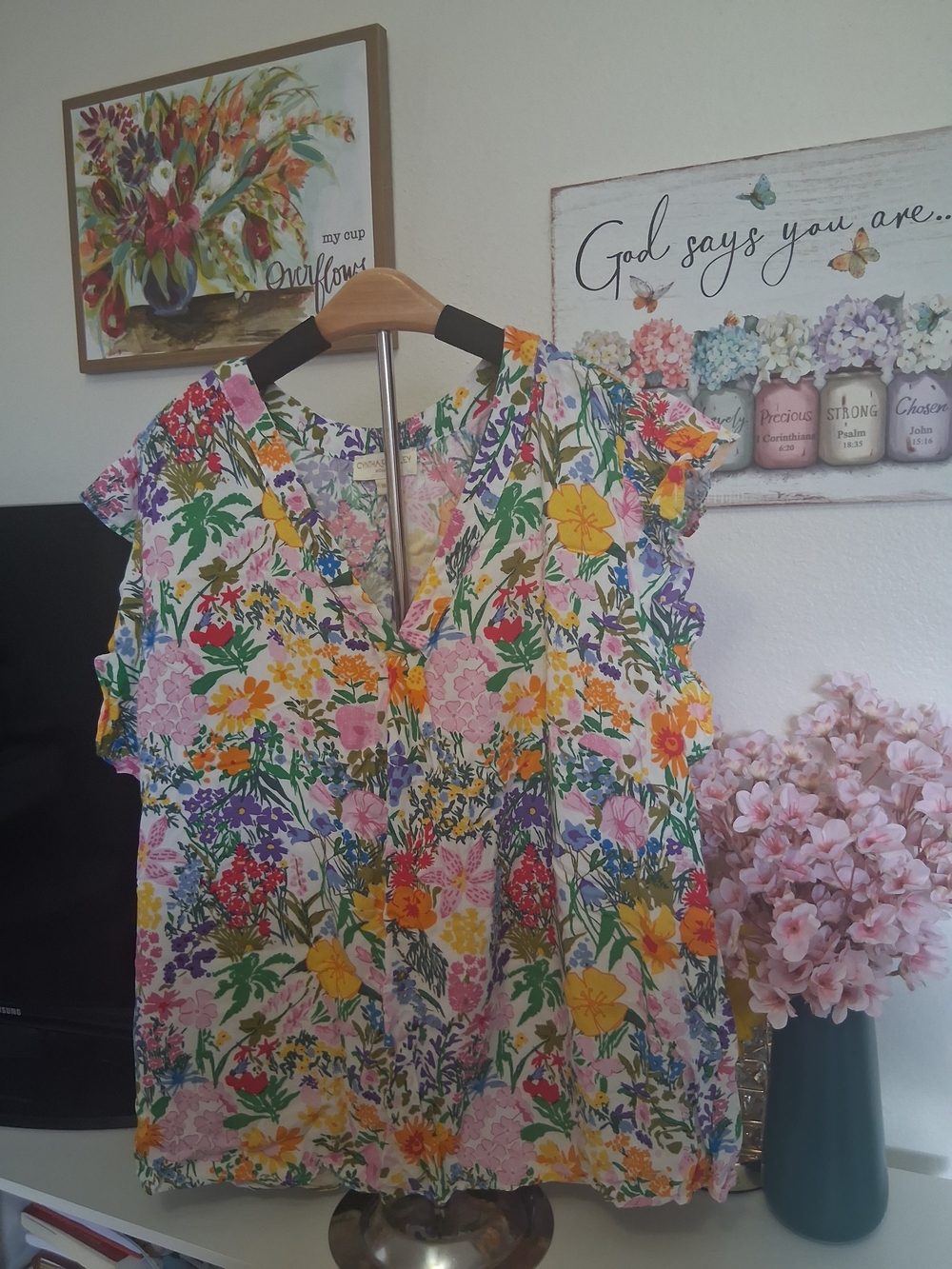 Cynthia Rowley Multicolor Floral Scoop-Neck Blouse